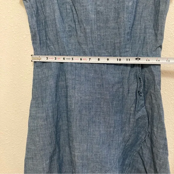 J. Crew Women’s Dress Faux-Wrap Blue Midi Demin A-Line V Neck Tie Sleeve Size 8 - Picture 14 of 16